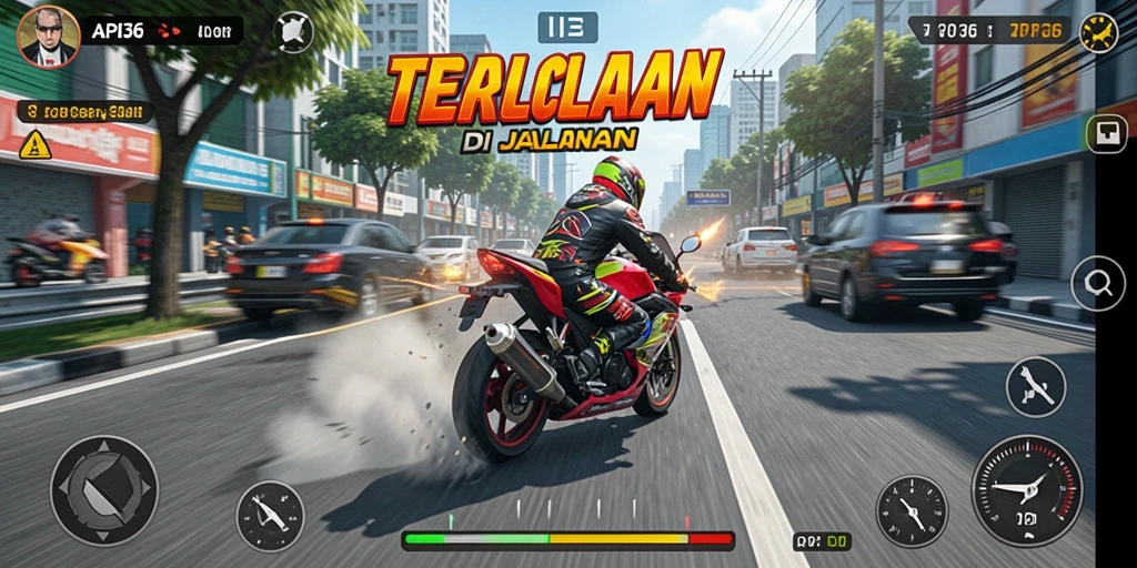 Tampilan gameplay menegangkan dalam balapan motor API36.