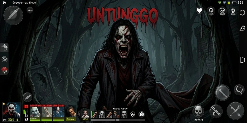 Screenshot gameplay UNTUNGGO menampilkan kegelapan dan ketegangan yang mendalam.